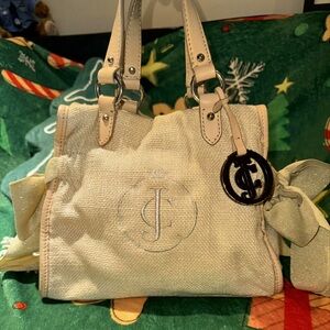 Jimmy Choo Cream Canvas Shoulder Bag with Leather Trim